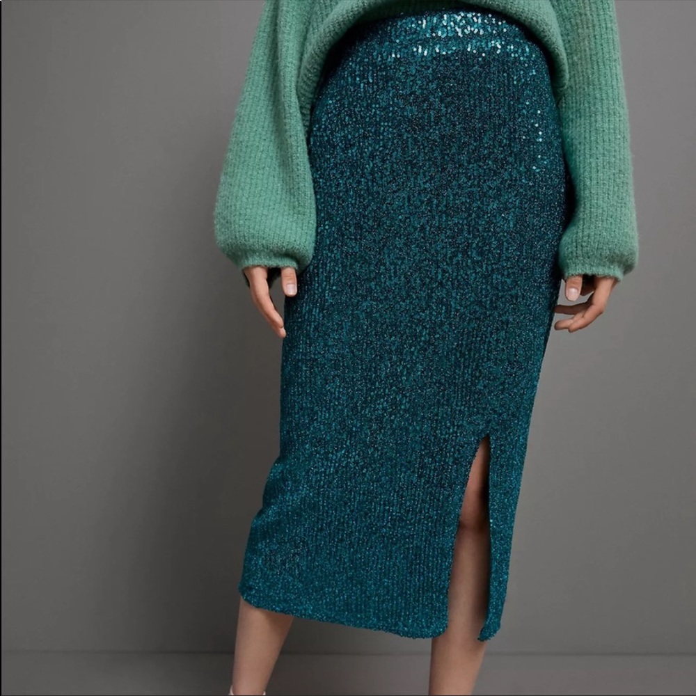 NEW NWT Anthropologie sequin green skirt new Xs